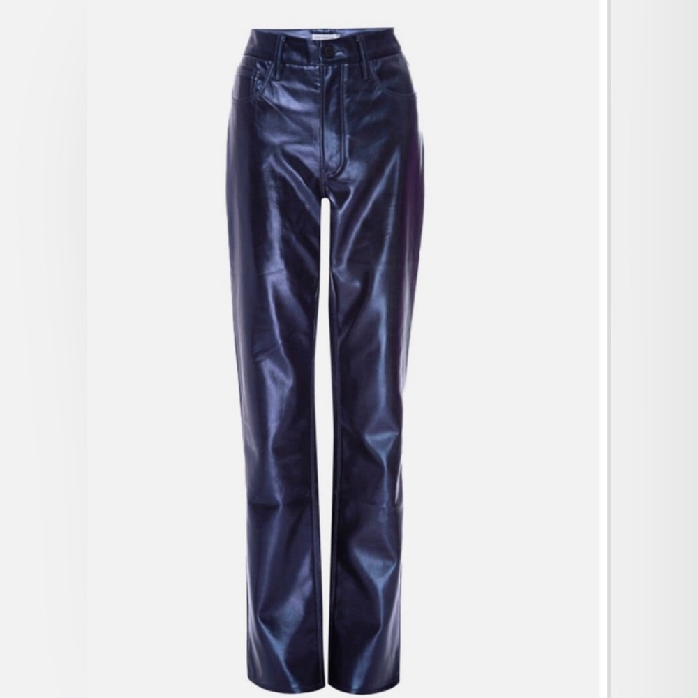 Good American good icon metallic faux leather pants in metallic navy blue!